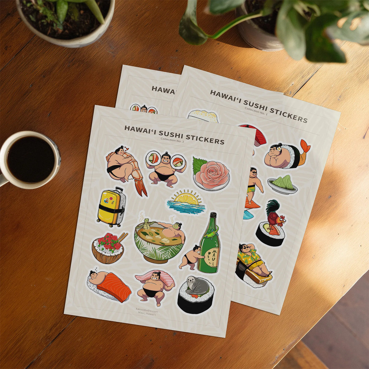 hawaii sushi sticker sheets on desk