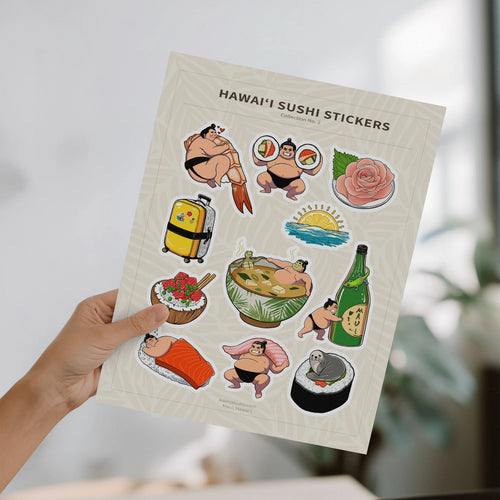 hand holding hawaii sticker sheet