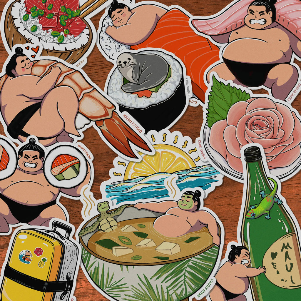 hawaii sushi stickers pile