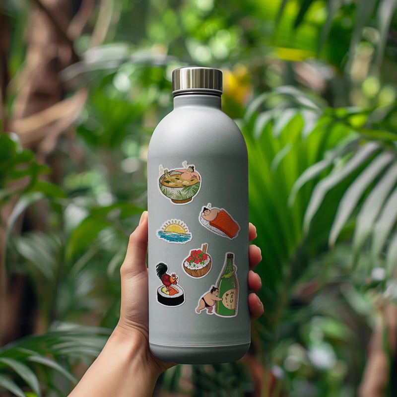 hawaii sushi stickers on bottle