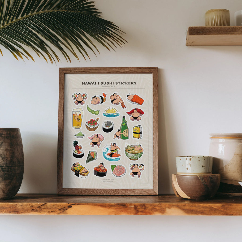 hawaii sushi sticker sheet framed