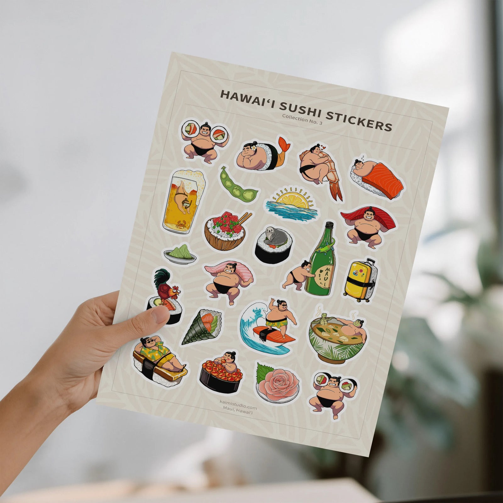hand holding hawaii sticker sheet