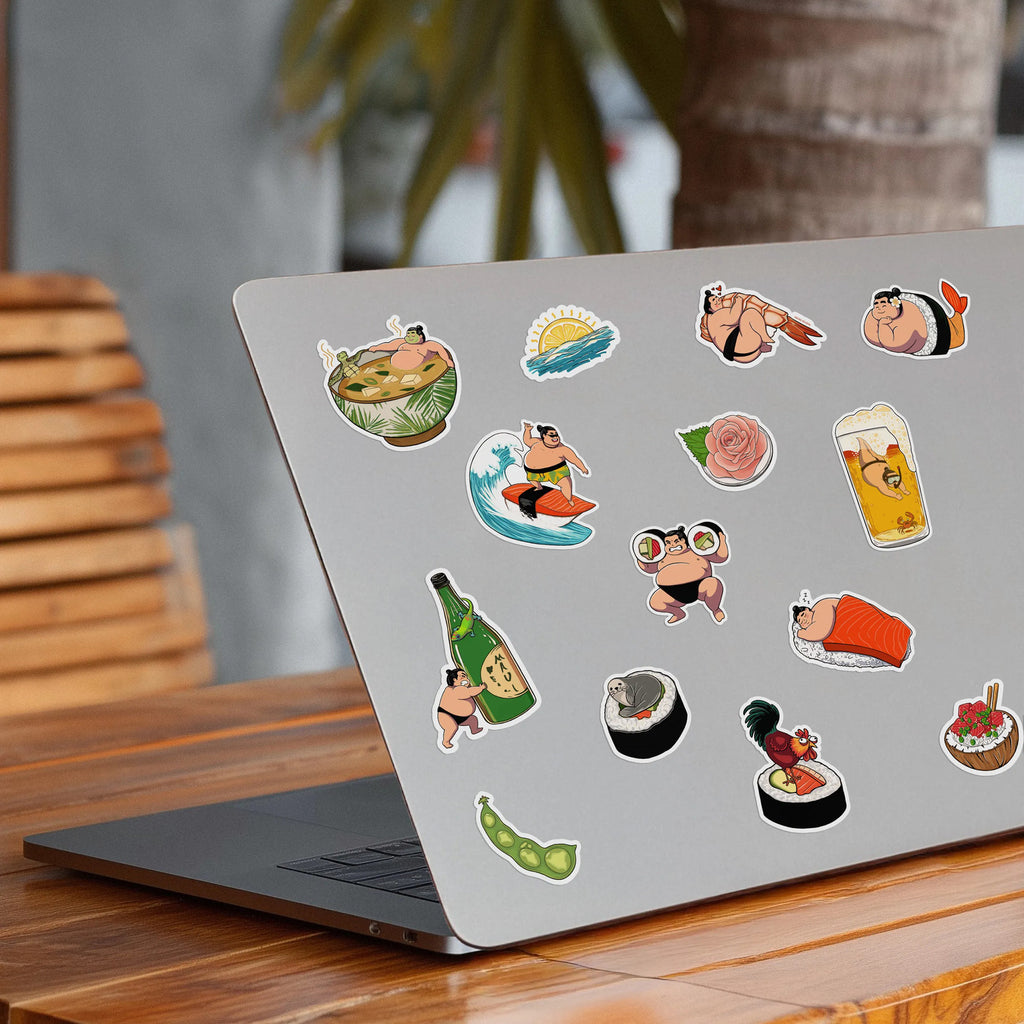 hawaii sushi stickers on laptop