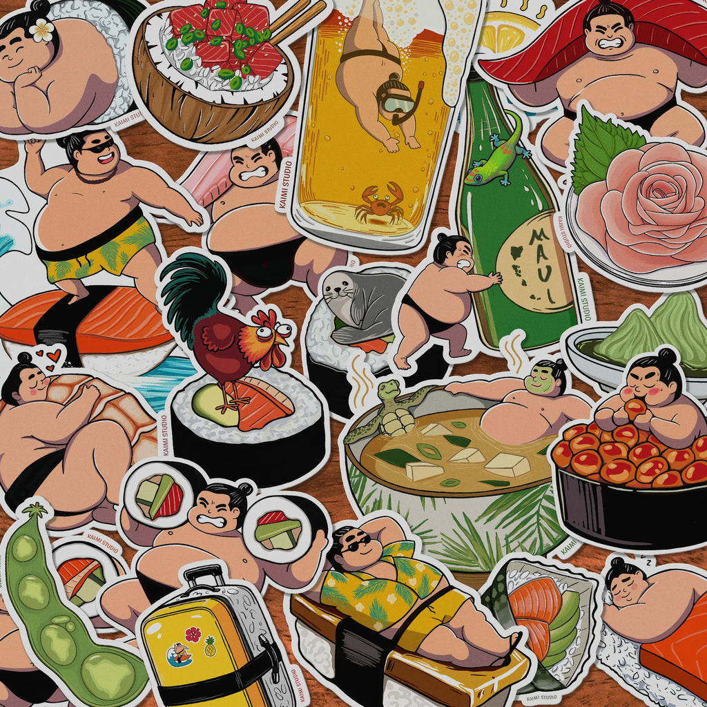 hawaii sushi stickers pile
