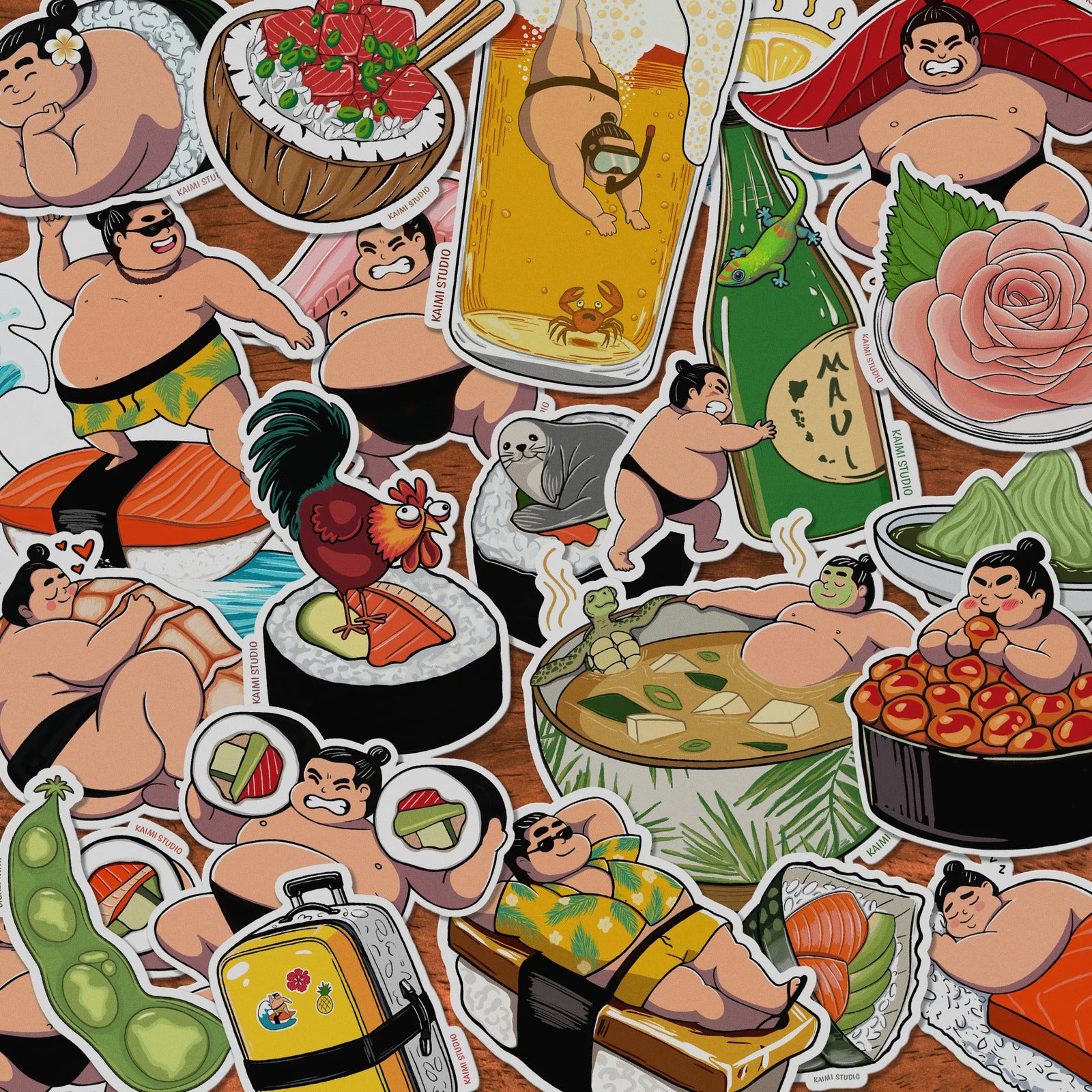 hawaii sushi stickers pile