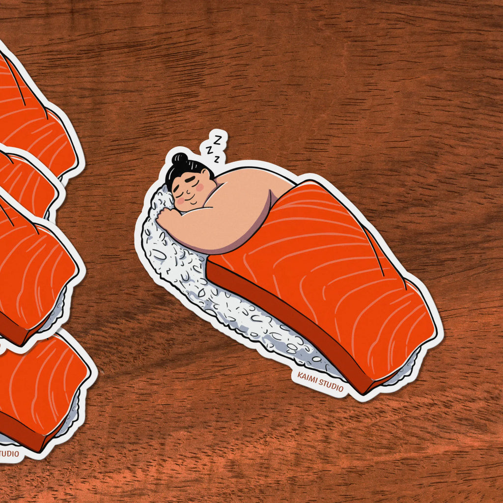 hawaii sushi sticker on wood