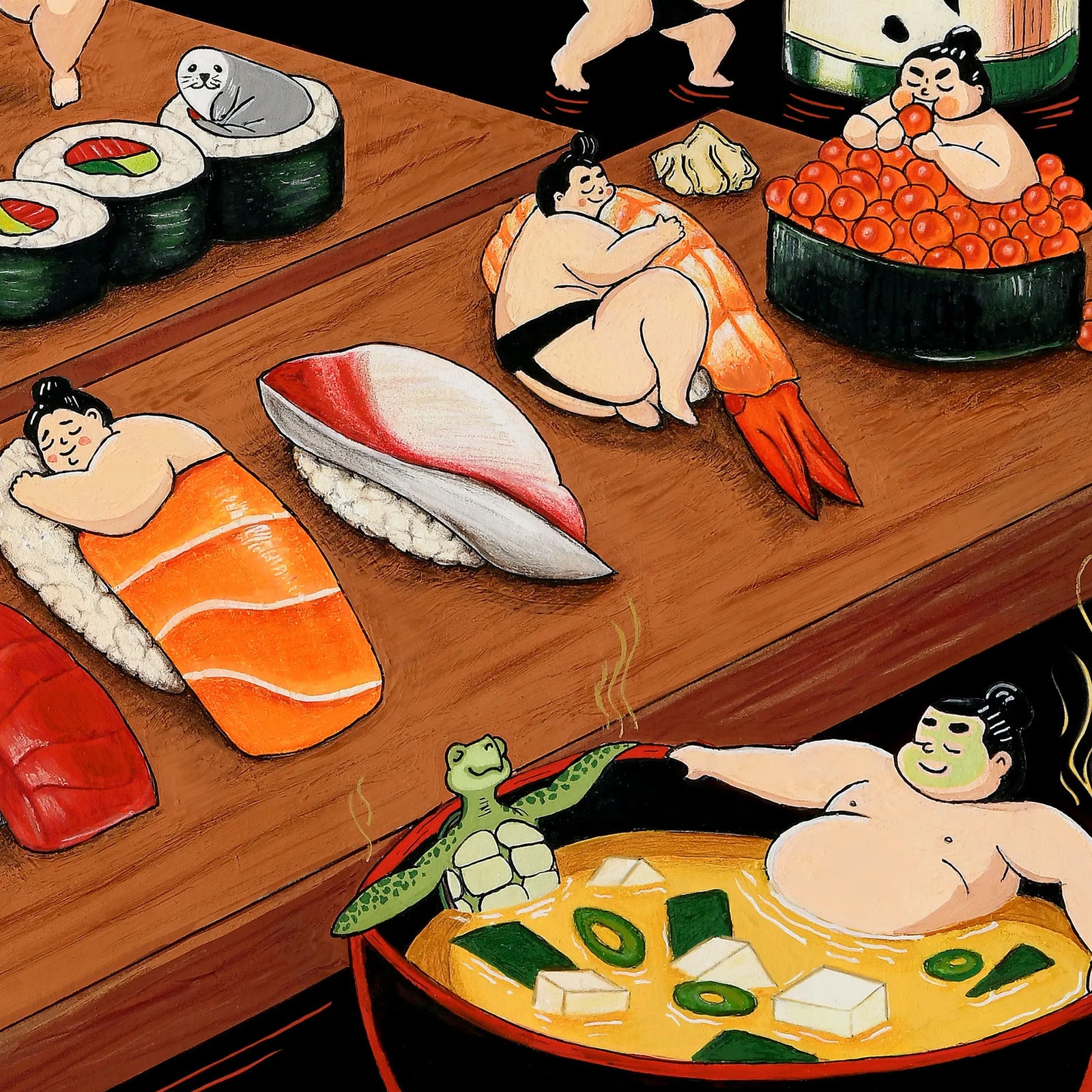 hawaii sushi poster detailed zoom miso-phat-classic-art-print-detail-shot-mockup