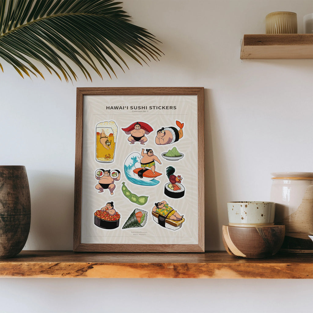 hawaii sushi sticker sheet framed