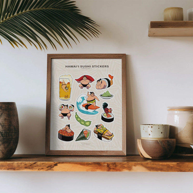 hawaii sushi sticker sheet framed
