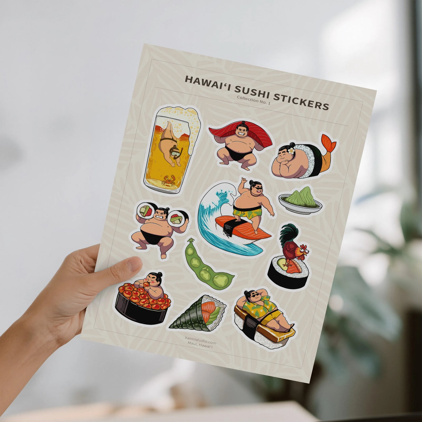 hand holding hawaii sticker sheet