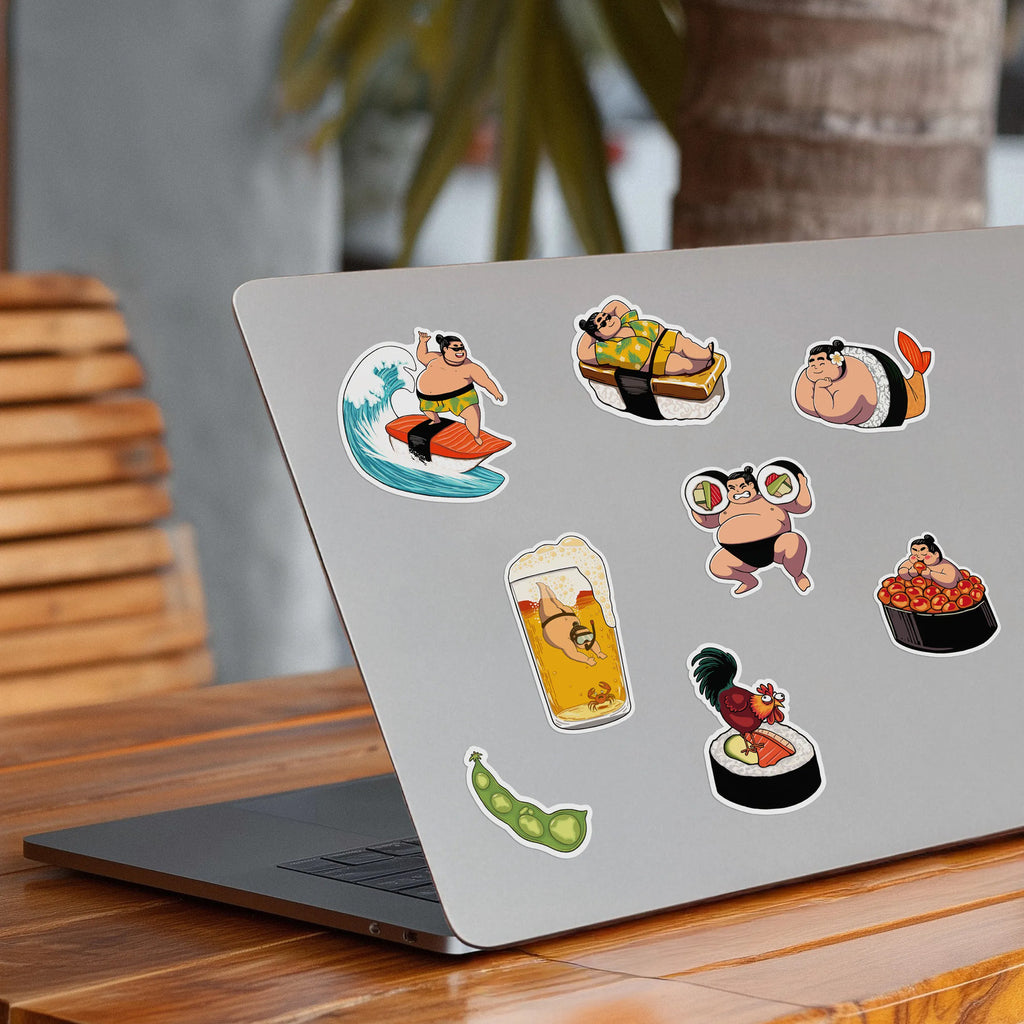 hawaii sushi stickers on laptop
