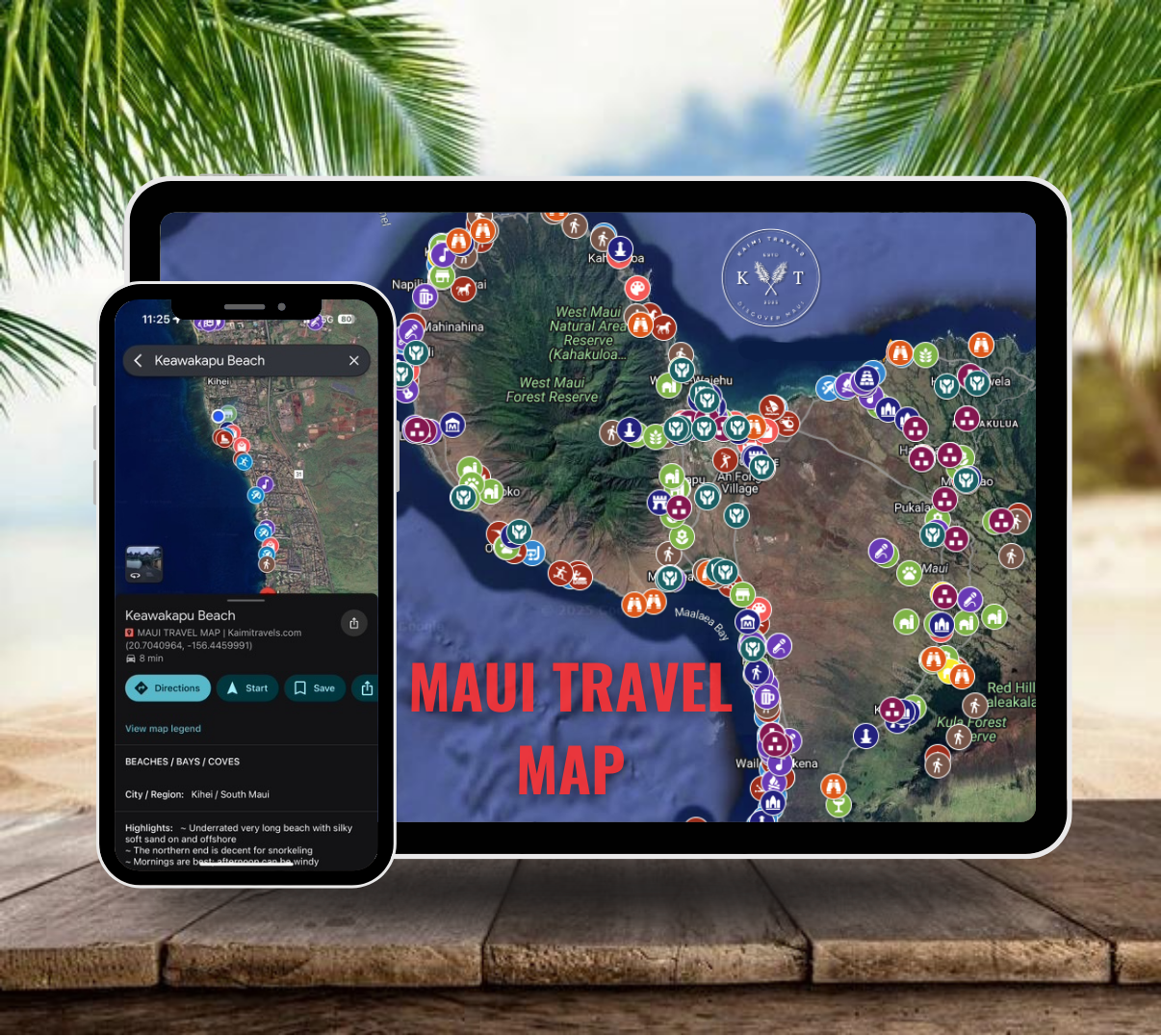 Digital map of Maui displayed on a tablet and phone